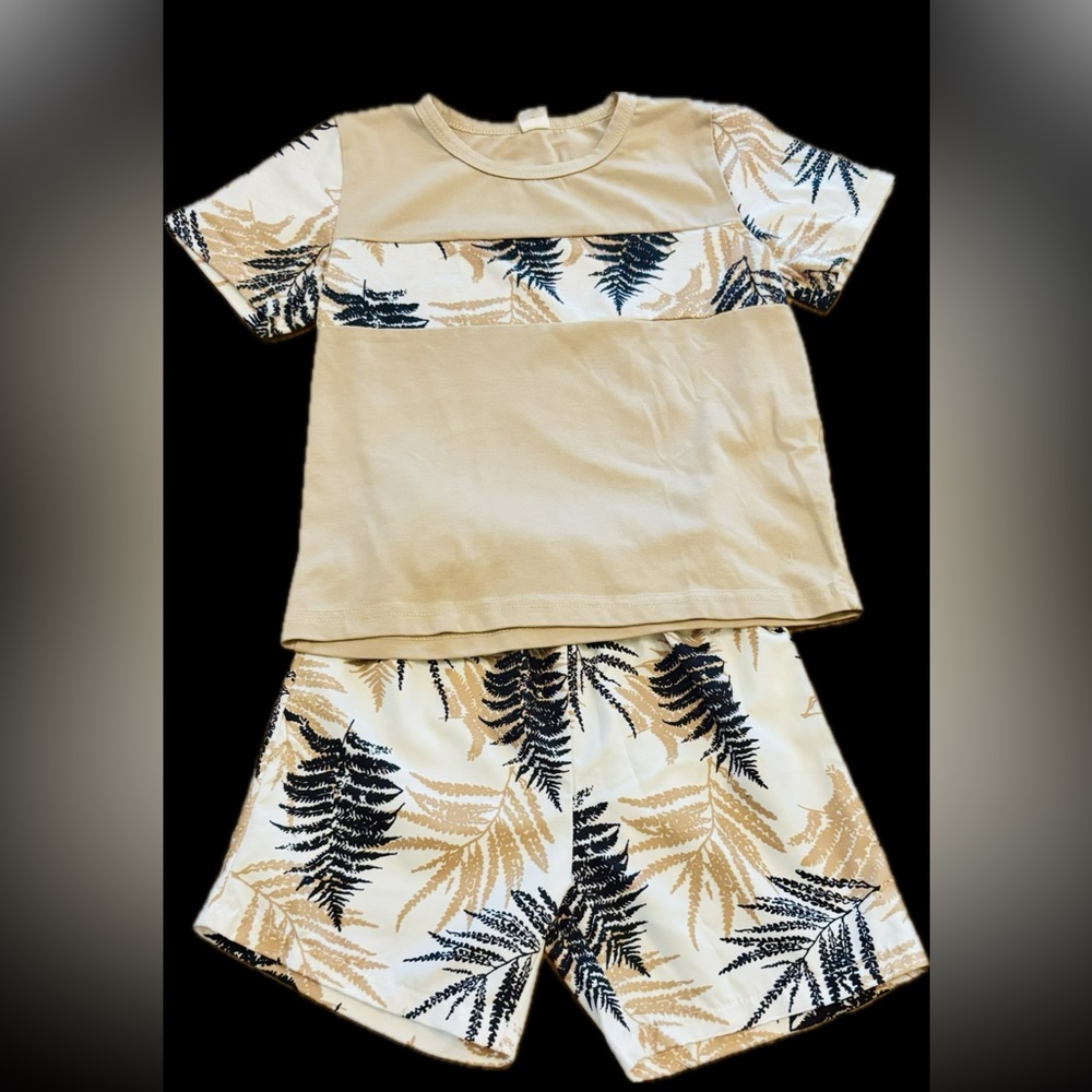 SHEIN Tan and Black Pajama Set with Tropical Print